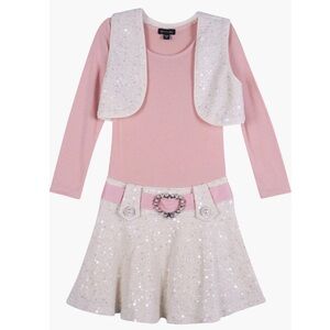 Zunie Pink and White Sequin Skirt Dress with Bolero